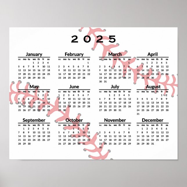 Baseboll Design 2025 Kalender Poster (Framsidan)