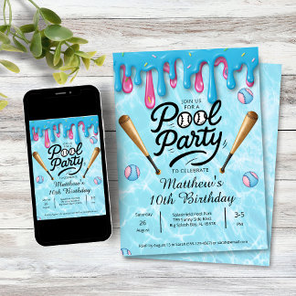 Baseboll Dipp Pool Party Barn / Tonåringar Inbjudningar
