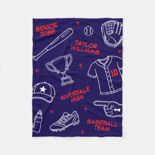Baseboll Doodle Mönster Anpassat Namn Seniorgåva Fleecefilt