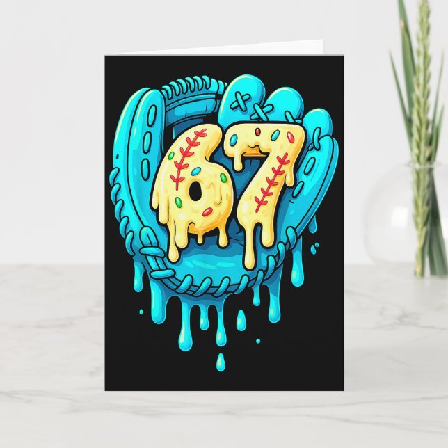 Baseboll Drip 6 7 Nummer 67 Sex Sju Meme Herrar Bo Kort (Framsida)