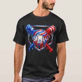 Baseboll Drip Amerikansk Flagga För Pojkar Ungdom T Shirt