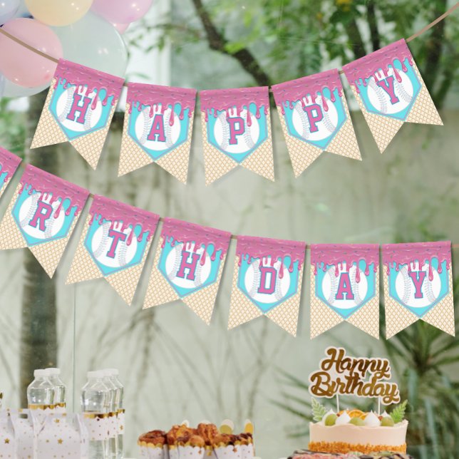 Baseboll Drip Glad Födelsedag Vimplar (Baseball Drip Happy Birthday Bunting Banner
)
