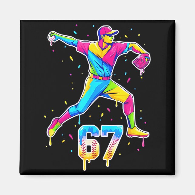 Baseboll Dropp Glass Nummer 67 Spelare Eller 67-år Magnet (Framsidan)