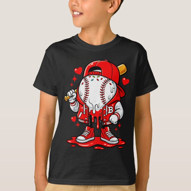 Baseboll Dropp Glasskläder Pojke Valentin T Shirt (Framsida)