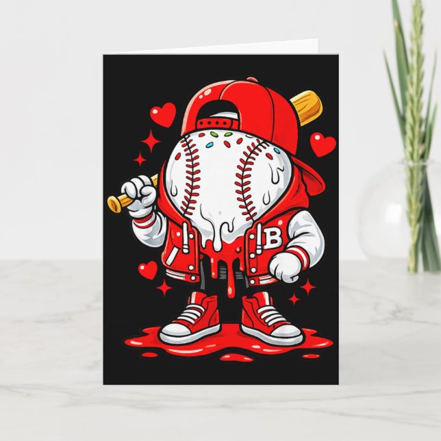 Baseboll Dropp Glasskläder Ung Pojke Valentin Kort (Framsida)