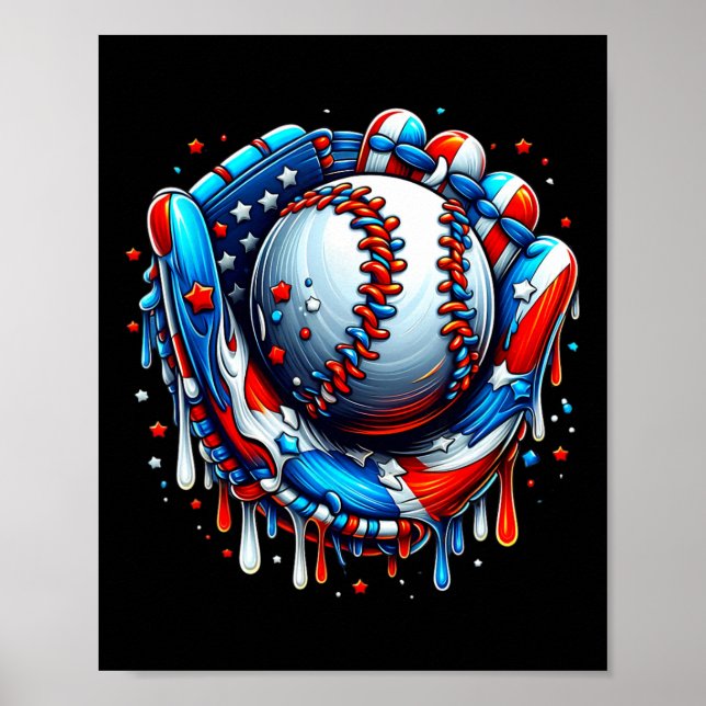 Baseboll Dropp Glasspridningar Basebollhandske 4 Poster (Framsidan)