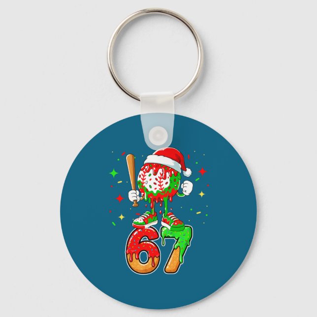Baseboll Dropp Nummer 67 Meme Glass Droppande Jul Nyckelring (Framsida)