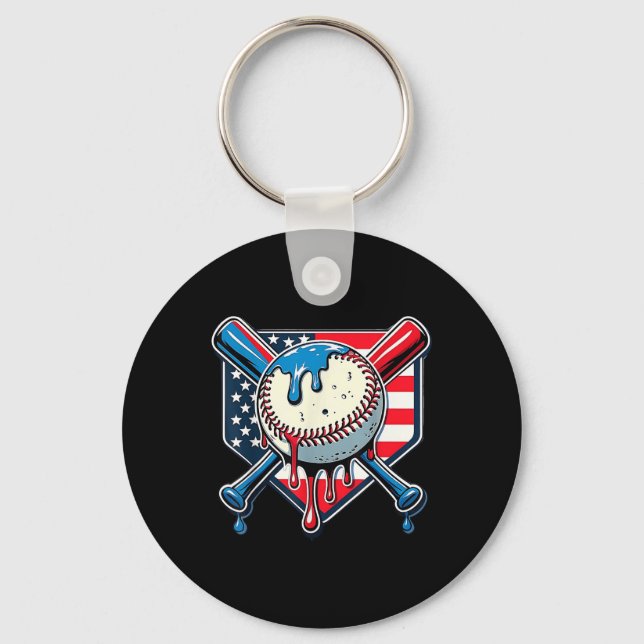 Baseboll Dropp Pojke Glass Patriotisk Amerikansk F Nyckelring (Framsida)