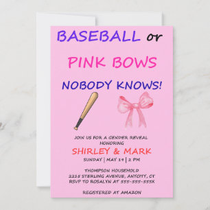 Baseboll eller Rosa Slingor Könsbestämmande Fest Inbjudningar