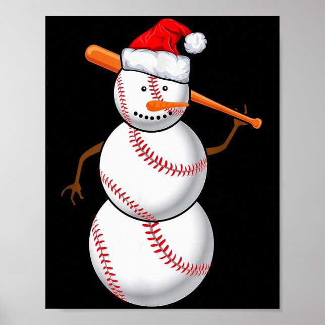 Baseboll Fan Snöman Roligt Julpresent  Poster (Framsidan)