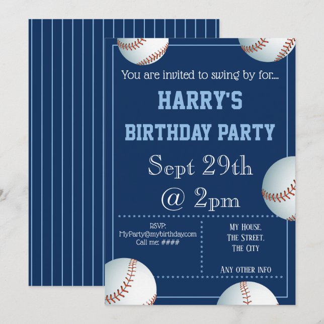 Baseboll festinbjudan redigerbar inbjudningar (Fram/baksida)