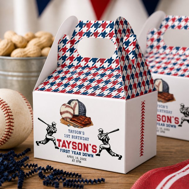 Baseboll firande Första födelsedagskalas Presentaskar (First Year Down Baseball 1st Birthday Party Favor Boxes)