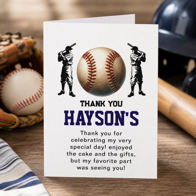 Baseboll firar 1-årsdag på First Year Down Tack Kort (First Year Down Baseball 1st Birthday Party Thank You Card)