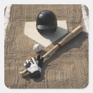 Baseboll, fladdermus, slaghandskar och baseboll fyrkantigt klistermärke