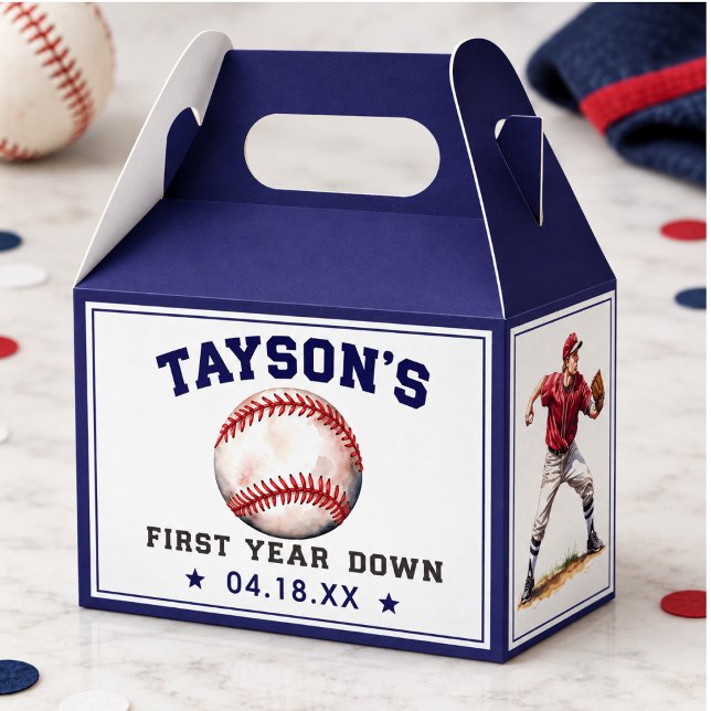 Baseboll Första Året Ned 1:a Födelsedag Presentaskar (Baseball First Year Down 1st Birthday Favor Boxes)
