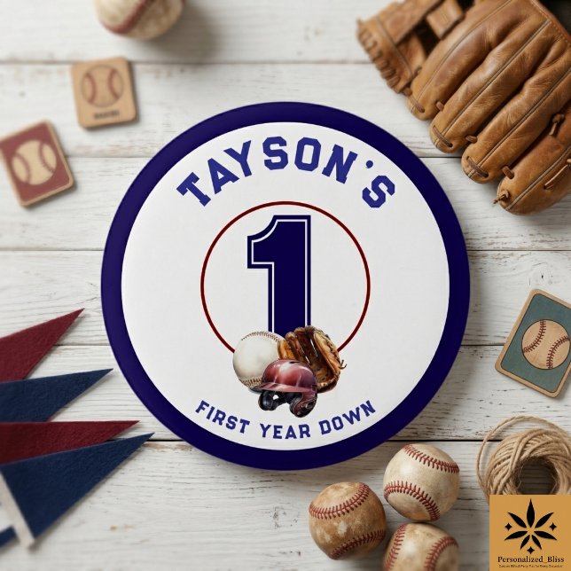 Baseboll Första året nere 1:a födelsedag Knapp (Baseball First Year Down 1st Birthday button)