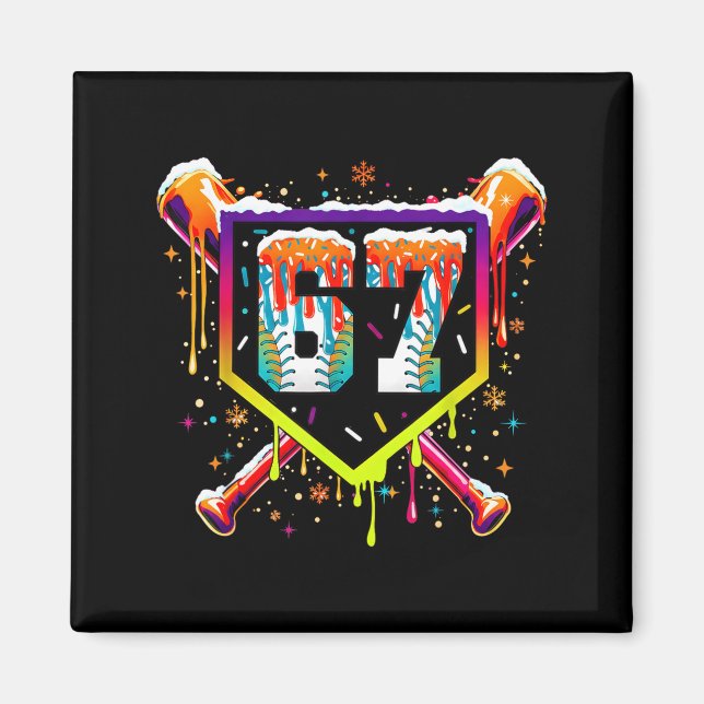 Baseboll Glass Cream Drip Nummer 67 Sex Sju Meme C Magnet (Framsidan)