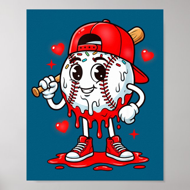 Baseboll Glass Valentine Dripng Speldag Män B Poster (Framsidan)
