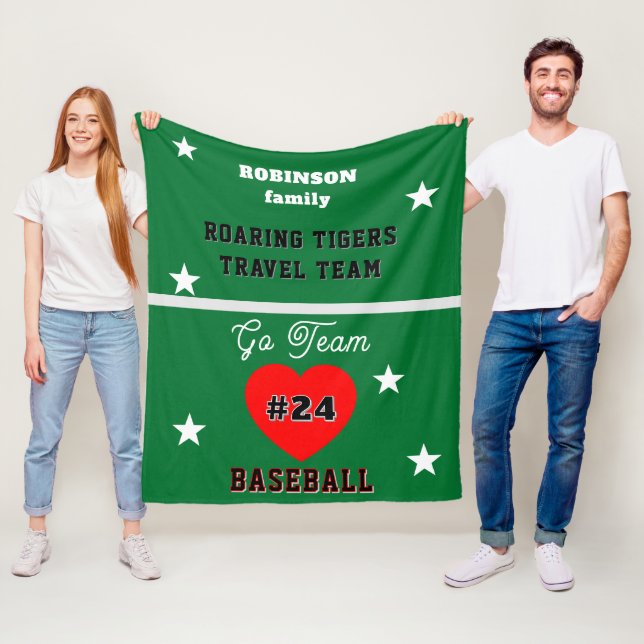 Baseboll Grön Namn Stjärnor Hjärta Fleecefilt (På plats)