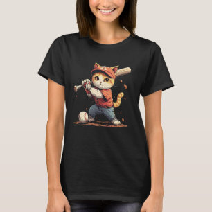 Baseboll Herr, Dam & Barn Katt Basebollspelare T Shirt