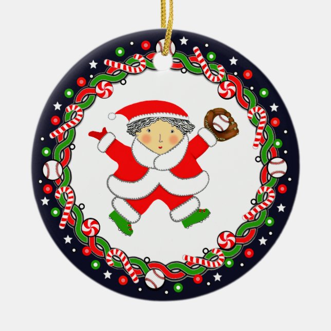Baseboll Holiday Present Keramisk Ornament (Framsidan)
