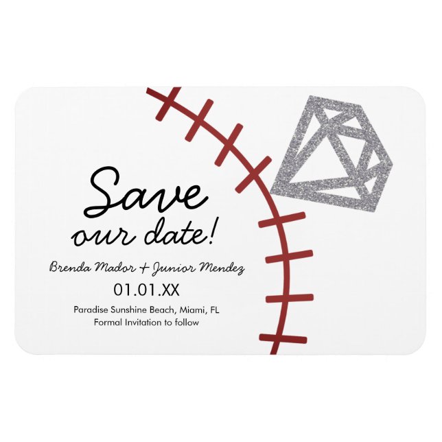 Baseboll Homerun Diamant Ädelsten  Spara Datum  Magnet (Horisontell)