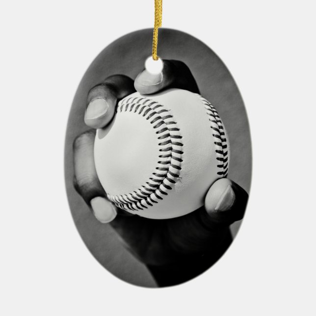 baseboll i handen julgransprydnad keramik (Framsidan)