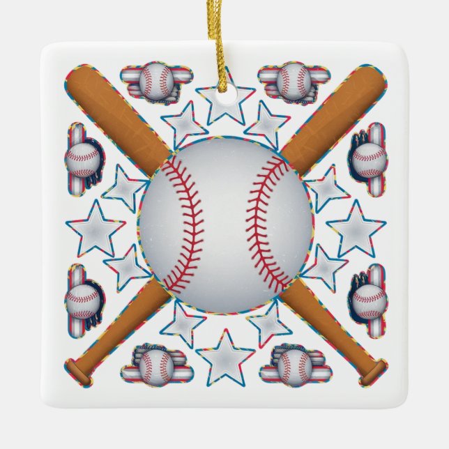 Baseboll ikon collage julgransprydnad keramik (Framsida)