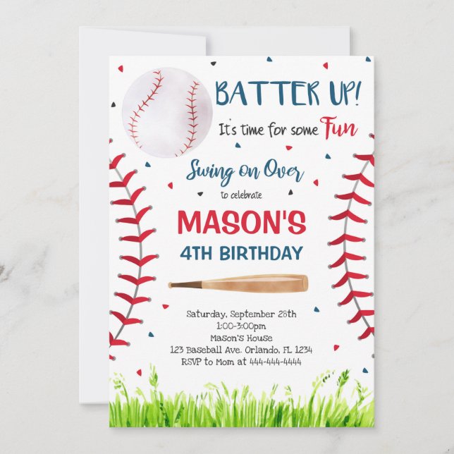 Baseboll inbjudan, Baseboll Invitation, Baseboll Inbjudningar (Framsida)