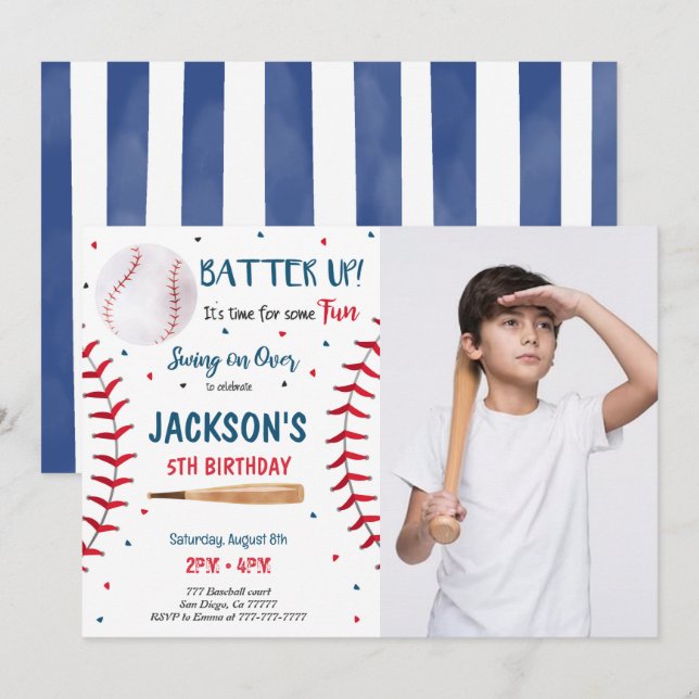 Baseboll inbjudan till fotografering (Fram/baksida)