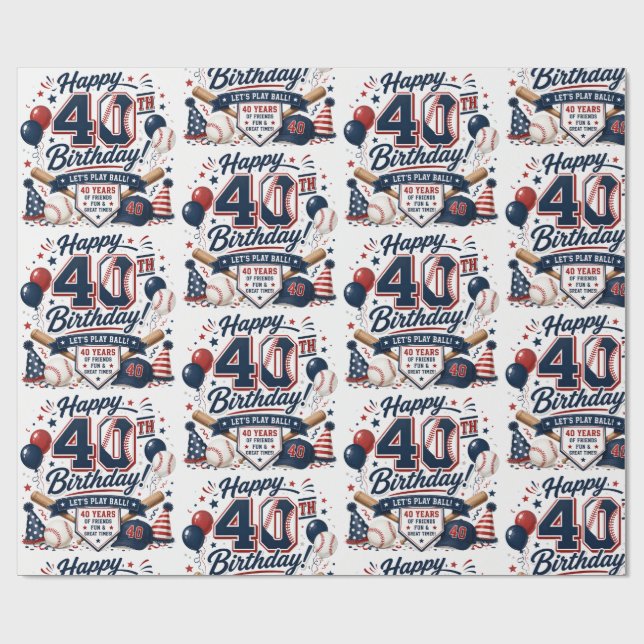 Baseboll-inspirerad 40-årsdag presentpapper (Platt)