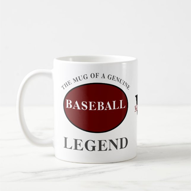 Baseboll Legend Monogram Lägg till Ditt Namn Födel Kaffemugg (Vänster)