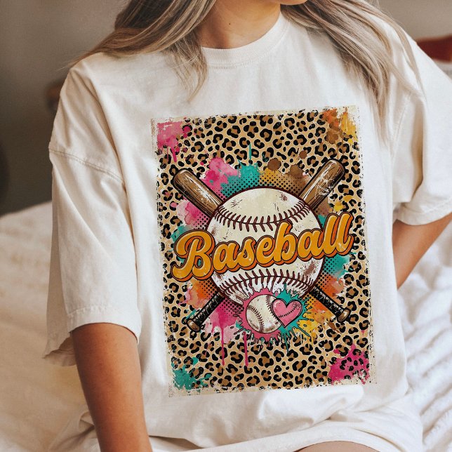 Baseboll Leopardyckstryck Hjärtspray T Shirt (Skapare uppladdad)