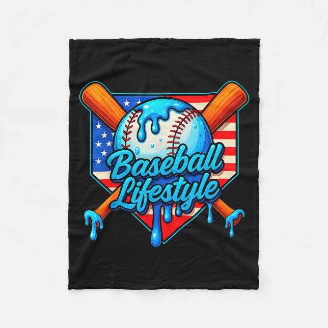Baseboll livsstil 101 kläder ungdom baseboll dropp fleecefilt (Framsidan)