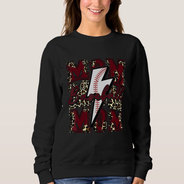 Baseboll Mamma Baseboll Blixtstråle Leopard Mörkrö T Shirt (Framsida)