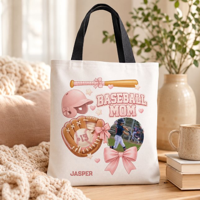 Baseboll Mamma Foto Rosa Coquette Sportkläder Tygkasse (Skapare uppladdad)
