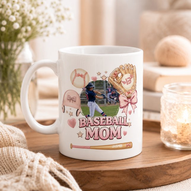 Baseboll Mamma Fotokollage Rosa Slinga Sport Kaffemugg (Skapare uppladdad)