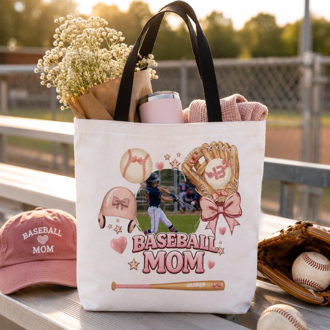 Baseboll Mamma Fotokollage Rosa Slinga Sport Tygkasse (Skapare uppladdad)