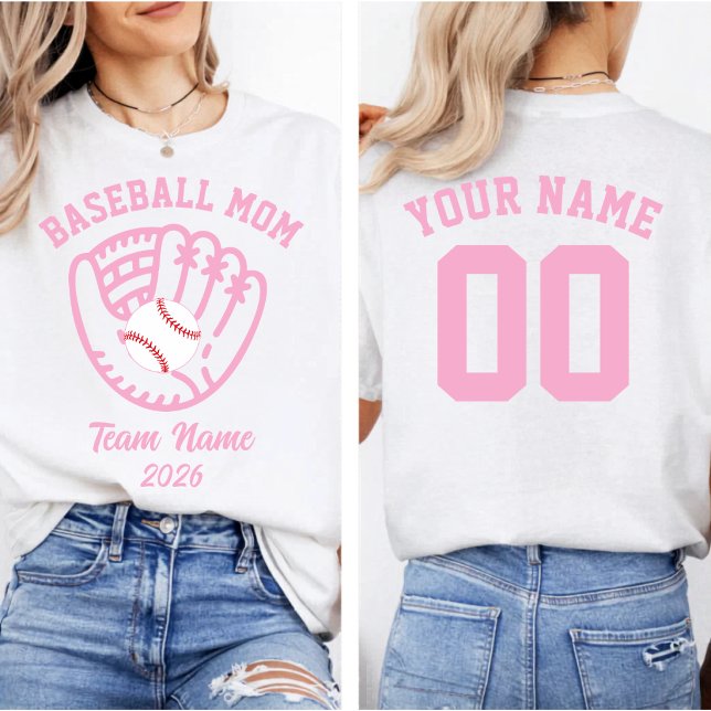 Baseboll Mamma Lag Anpassat Namn Nummer T Shirt (Baseball Mom Team Custom Name Number T-Shirt)