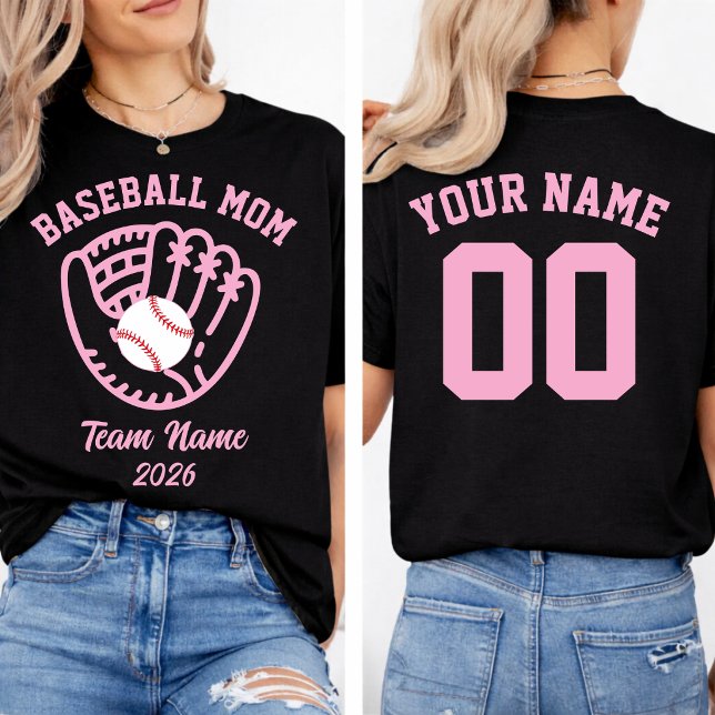 Baseboll Mamma Lag Anpassat Namn Nummer T Shirt (Baseball Mom Team Custom Name Number T-Shirt)