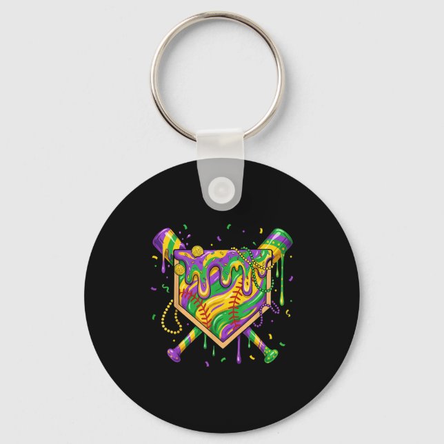 Baseboll Mardi Gras Hemmaplatts Glass Drip Carn Nyckelring (Framsida)