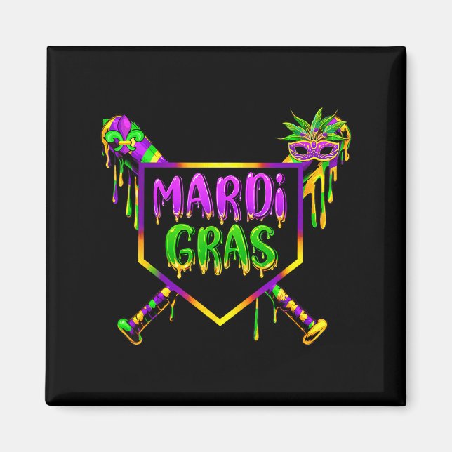 Baseboll Mardi Gras Karneval Fest Mask Glass  Magnet (Framsidan)