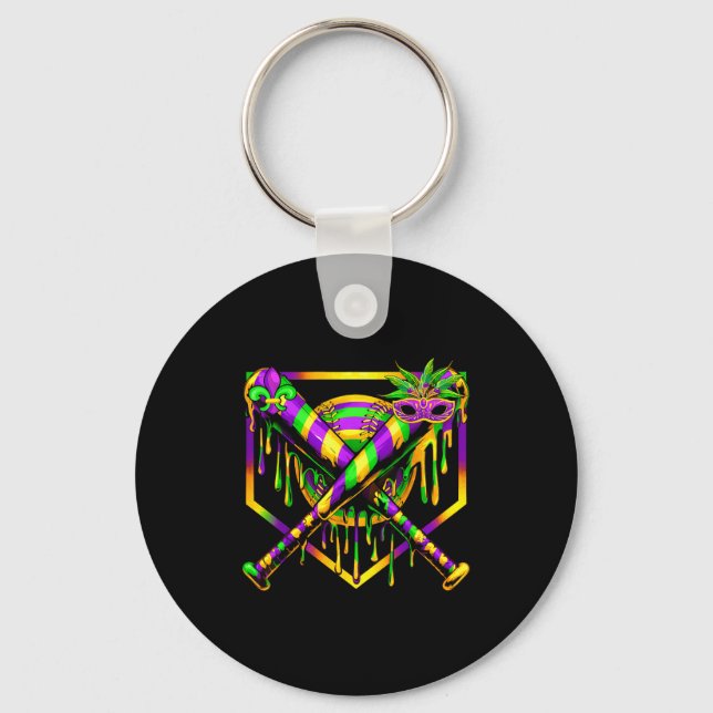 Baseboll Mardi Gras Karneval Festmask Glass  Nyckelring (Framsida)