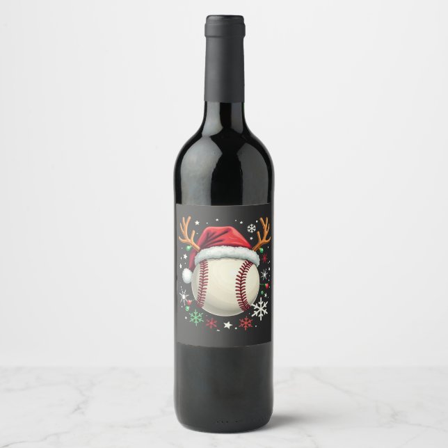 Baseboll med renhorn och jul  vinflaska etikett (Framsida)