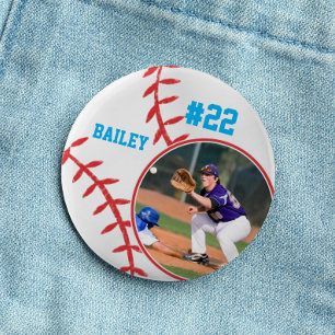 Baseboll Namn på pin Jerseynummer Foto Ljusblå Knapp
