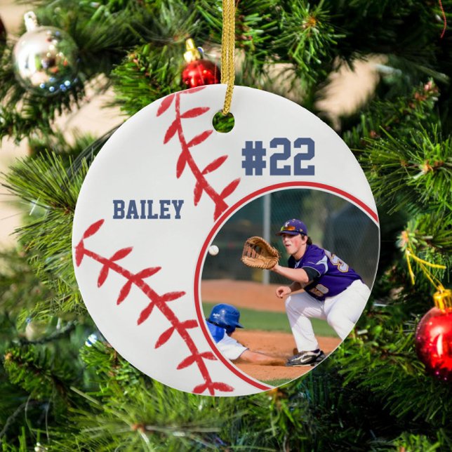 Baseboll Namn Tröjnummer Foto Minne Julgransprydnad Keramik (Skapare uppladdad)