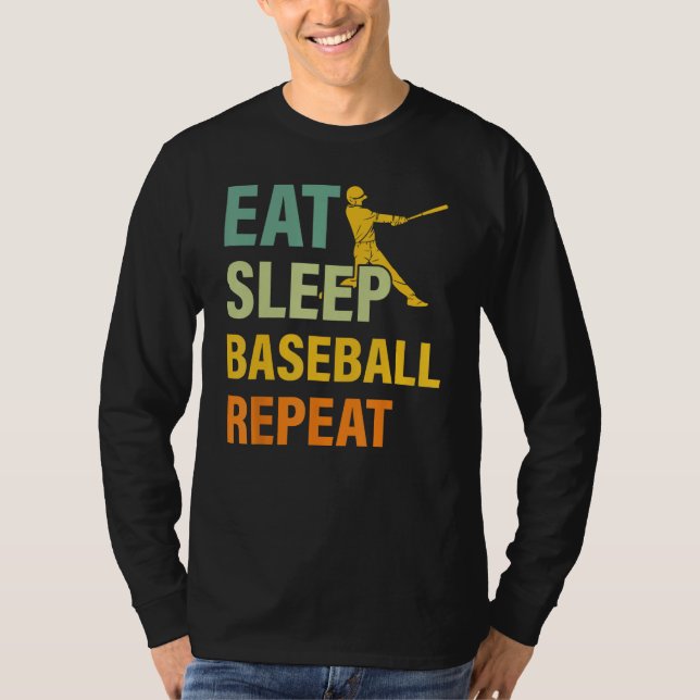 Baseboll Ordförbistring Ät Sova Baseboll Upprepa T Shirt (Framsida)
