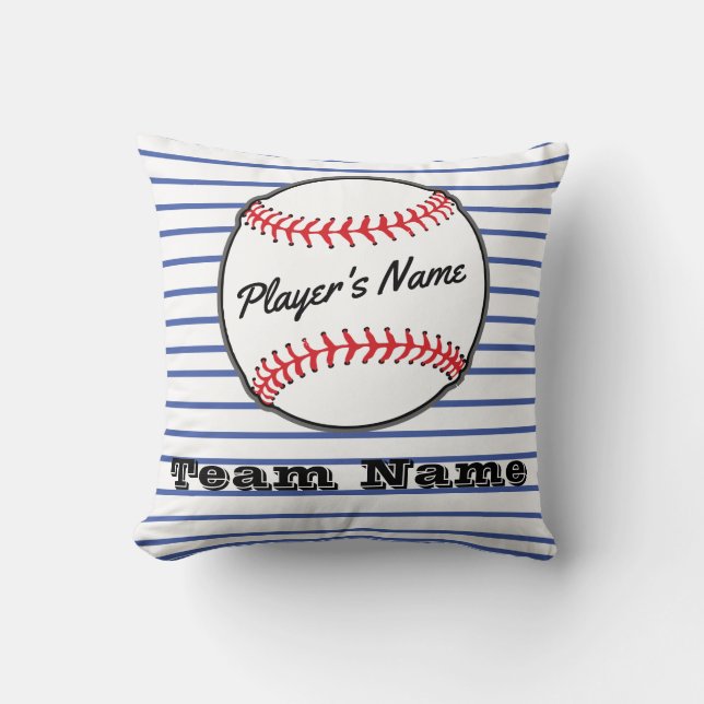 Baseboll på Blå rand  Namn Sport Pojkrum Kudde (Framsida)