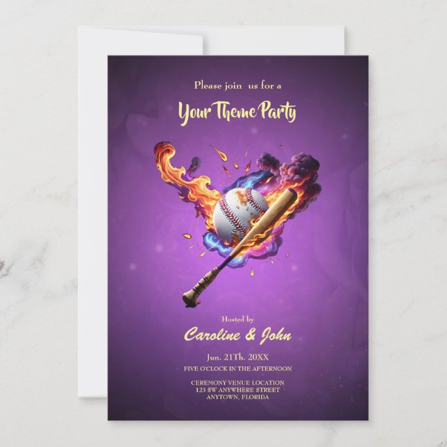 Baseboll på eld. inbjudningar (Framsida)