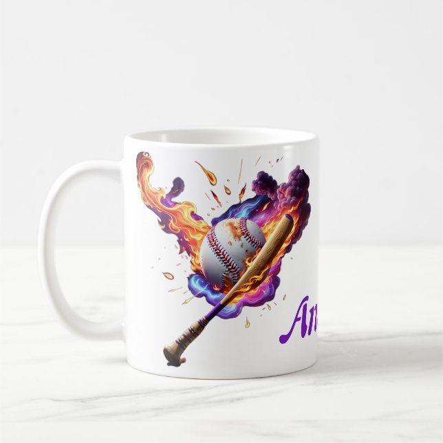 Baseboll på eld. kaffemugg (Vänster)